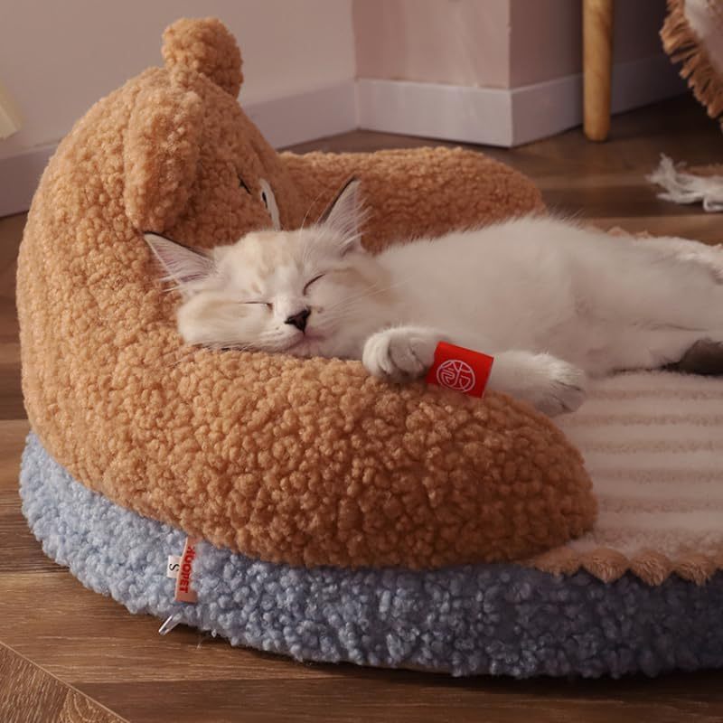 Cat Bed Furniture Washable Cozy Cat Warm Pad For Cats Dogs Pets Cat Bed High Backrest All Seasons Hug Design - Shop - Saver