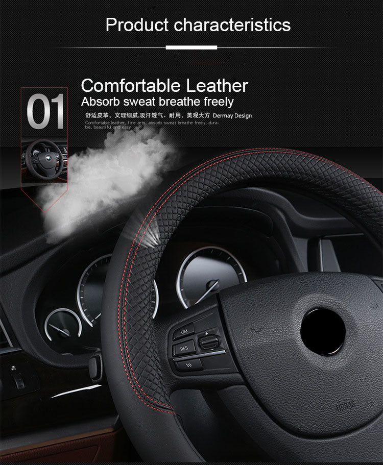Universal Leather Car Steering Wheel Cover - Shop - Saver